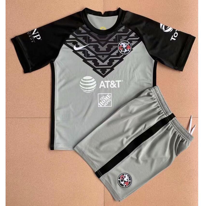 2021/22 Kids Club America Aguilas Grey Goalkeeper Soccer Kits Shirt With Shorts